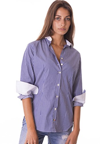 CAMIXA Women's Tailored Long Sleeve Button Down Shirt with Stretch Cotton