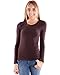 Woman Brown Plain Long Sleeve T-Shirt Crew Neck