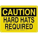 Brady 22406 10 Height, 14 Width, B-401 Plastic Black On Yellow Color Confined Space Sign, Legend Caution Hard Hats Required