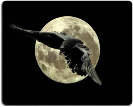 Night Raven Crow Bird Moon Mouse Pads Customized Made to Order Support Ready 9 7/8 Inch (250mm) X 7 7/8 Inch (200mm) X 1/16 Inch (2mm) High Quality Eco Friendly Cloth with Neoprene Rubber Luxlady Mouse Pad Desktop Mousepad Laptop Mousepads Comfortable Computer Mouse Mat Cute Gaming Mouse pad
