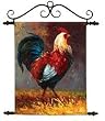 Red Rooster Hand-Painted Canvas Wall Art with Wrought Iron Topper