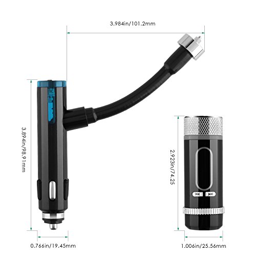 Aukey Bluetooth Wireless In-Car FM Transmitter with USB Charging, Hands-free Calling, built-in Microphone Music Control, Compatible with Apple, Android, Windows Smartphone, Tablets, iTouch, and Bluetooth enabled MP3 Player
