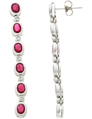 3.17CTW 14K White Gold Genuine Ruby and Diamond Dangling Earrings
