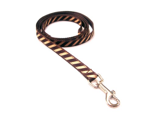 XSmall Tan/Brown Stripes Dog Leash - Nylon Webbing: 1/2