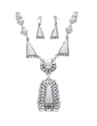 Navajo Jewelry Silver Earrings Chain Link Necklace Set FX22867