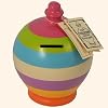 Terramundi Money Pot - Bright horizontal bands and pink top