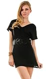 MULIP Belted Elastic Neck Batwing Dress Black