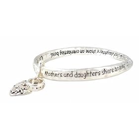Bracelet - B264 - Bangle Style - Inscribed with "Mothers and Daughters Share an Everlasting Bond" ~ Silver Tone Metal