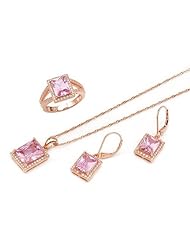 Gold Plated Silver 20.36 CTW Cubic Zirconias Ladies Jewelry Set. Ring Size 7. Length 27 in. Total Item weight 4.8 g.