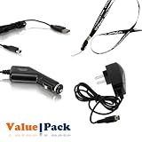 SF Planet® Premium Quality Black Home Travel Charger (110-240v) + Black Rapid Car Charger + USB Data Cable for Nintendo NDSI DSi