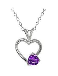 0.90 Ct Heart Amethyst 6mm .925 Sterling Silver Pendant With 18" Silver Chain