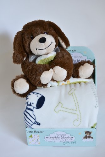 Little Miracles Reversible Blanket with Cozy Plush 2 Piece Gift Set - Brown Puppy