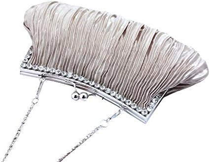 Trendy Pleated Rhinestone Satin Clasp Closure Frame Minaudiere Handabag Clutch Purse Wallet for Gift-Apricot