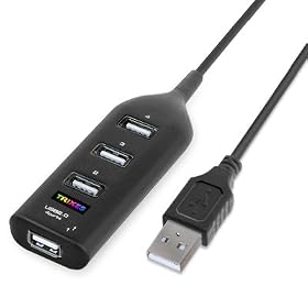 TRIXES 4 PORT USB MULTI HUB EXPANSION SPLITTER BLACK