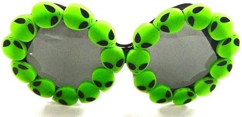 Martian Donovan Sunglasses, Black Lens, Black Frame, Acrylic Green Martian Heads, Proudly Made in the USA, 6 Inches X 2.5 Inches