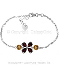 14k White Gold Floral Bracelet with Garnets and Citrines