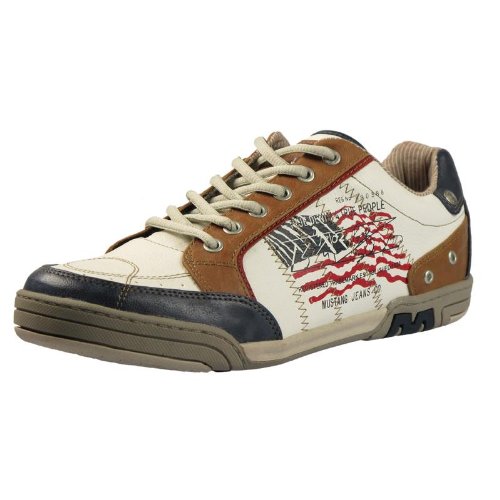 Mustang 4064-303 hommes Baskets mode synthétique cuir, blanc / bleu, Taille 45