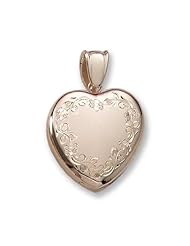 18k Premium Weight Hand Engraved Yellow Gold Heart Picture Locket 1 inch x 1 inch in 18K