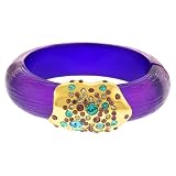 Purple Resin Magnetic Hinge Bracelet Bangle With Multi Color Pave Crystals