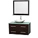 Wyndham Collection Centra 42 inch Single Bathroom Vanity in Espresso, Green Glass Countertop, Arista White Carrera Marble Sink, and 36 inch Mirror
