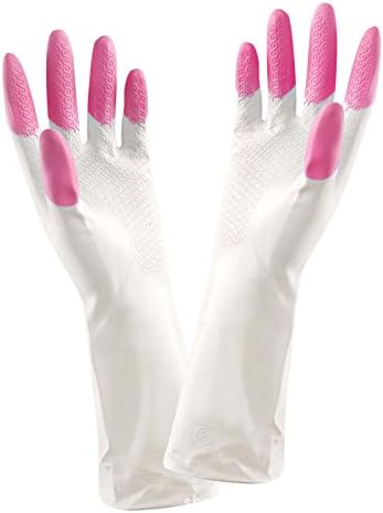 Kitchen Cleanroom Dishwashing Latex Nitrile Rubber Gloves Large Medium Small (Small, Pink)