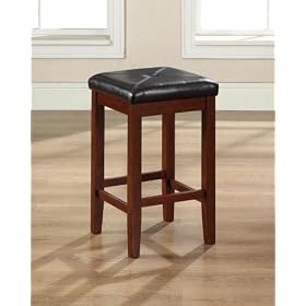 Upholstered Square Seat Bar Stool with 24 Inch Seat Height Vintage Mahogany by Crosley