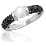 10k White Gold Black Diamond Ring w  White Pearl (1 2 cttw, I-J Color, I3 Clarity)