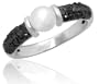 10k White Gold Black Diamond with White Pearl Ring (1/2 cttw), Size 6