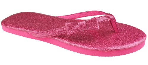 Girls Flip Flops:Capelli New York Glitter Patent Pu Thong With Bow Girls Fashion Flip Flop Pink 12/13