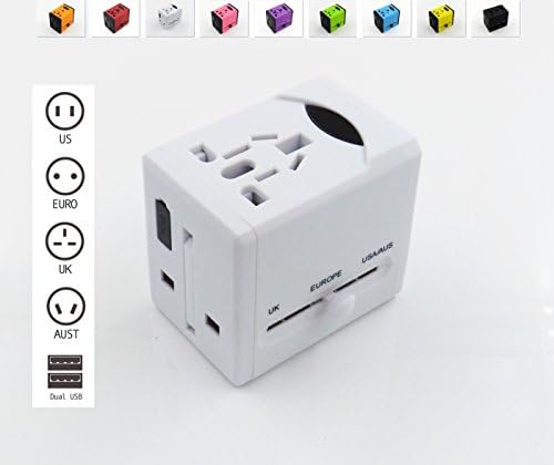 Energon BEST High Quality Universal World Travel Adapter Charger Plug, Deluxe AC Power hub, All-In-One Travel AC Adapter, Converter for all Countries, Dual USB Charging Ports, Fuse Protection (White)