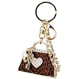 Snake Print Satchel Purse Bling Crystals Rhinestone Key Chain Keyring Holder / Handbag Charm