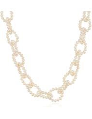 White Potato Freshwater Cultured Pearl Circle with Sterling Silver Clasp Linked Necklace, 16"