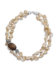 MMA Silver - 16 inch Double Strand Shell and Wood Bead Necklace