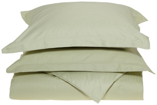 Best Price Renaissance Collection 600 Thread Count Reversible Woven Stripe to Solid Cotton Full/Queen Duvet Set, Pale Green