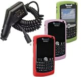 4 Pieces Value Combo of Pink, Green and Red Silicone Skin Cover Case with Car Charger for Blackberry 8800 8820 8830