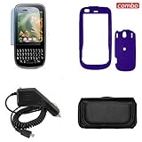 Palm Pixi CDMA Sprint Combo Rubber Feel Purple Protective Case Faceplate Cover + LCD Screen Protector + Rapid Car Charger + Black Horizontal Leather Pouch for Palm Pixi CDMA Sprint