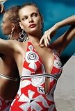 Gideon Oberson Orange Fire and Silver Cracker Halter Swimsuit