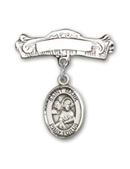Sterling Silver Baby Badge with St. Mark the Evangelist Charm and Arched Polished Badge Pin