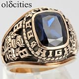 10K Yellow Gold 6.2 Ct Created Sapphire Bartlett High 1988 Class Ring - OldCities Estate Jewelry