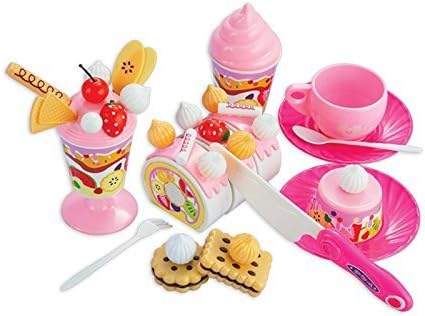 DIY Cutting Cake Dessert Magical Tea Set Pretend Play Food Toys for Kids Girls Pink