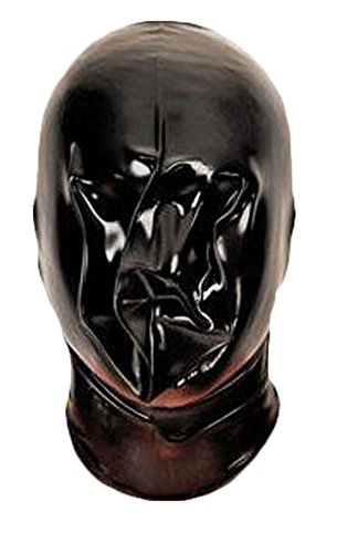 AvaCostume Black Latex Rubber Catsuit Inflatable Hood Mask Open Nostril