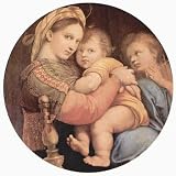 Raffael (Madonna della Seggiola, Scene: Mary with Christ Child and John the Baptist, Tondo) Art Poster Print - 11x17