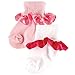 Luvable Friends 2-Pack Satin Ruffle Baby Socks, Dark Pink and White, 6-12 months