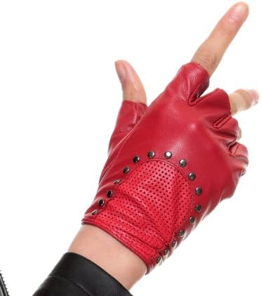 Cyrilus Women's LAMPSKIN Fingerless rock punk Rivets Driving Leather Gloves CYW520