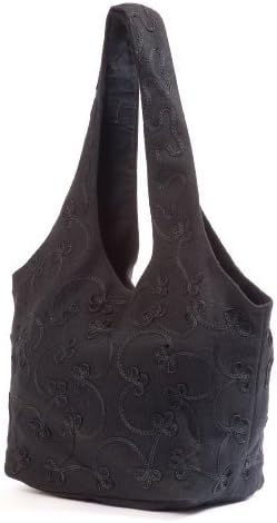 Earth Divas ACB-033 Black Cotton Hobo Style Women's Handbag with Magnetic Snap Closure, Black