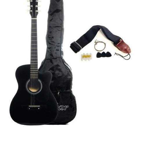 38 White Cutaway Acoustic Guitar With Carrying Bag And Acessories