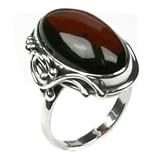 Cherry Amber and Sterling Silver Oval Ring, Sizes 5,6,7,8,9,10