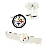IMAGE OF Pittsburgh Steelers Silvertone Team Logo Tie Clip & Cufflinks Set