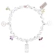 Peace Sign Charm Bracelet in Sterling Silver with Citrine, Garnet, Amethyst and Peridot Gemstone Beads on a 7 1/2" Rolo Chain, #8217