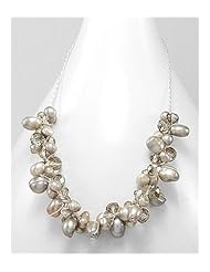 Grey (Dyed) Japanese silk cord Fresh Water Pearls Necklace In Zinc